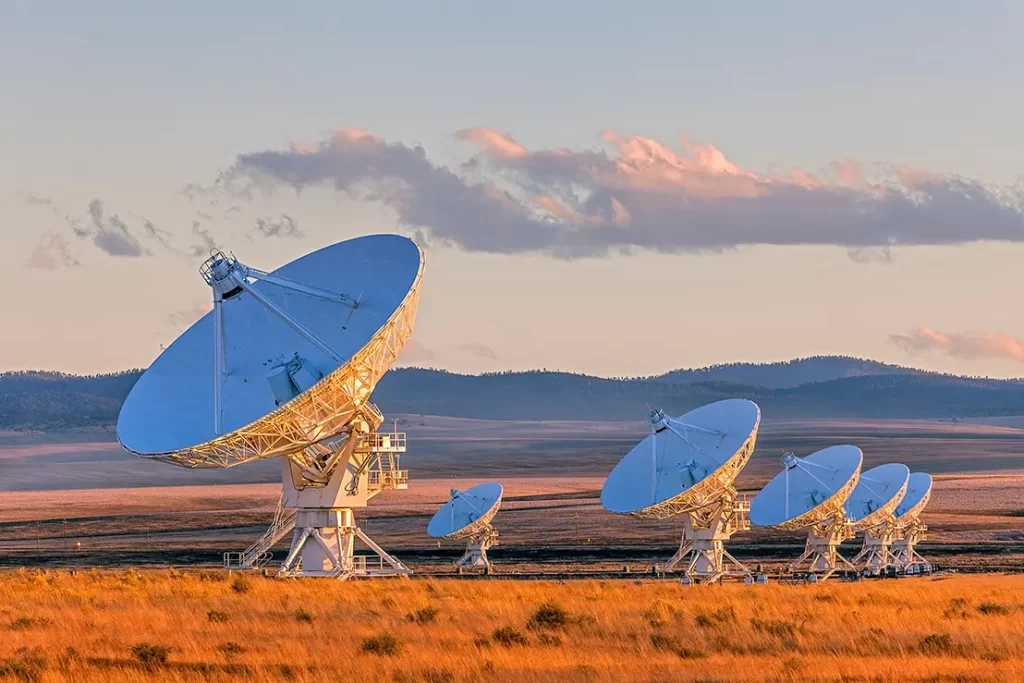 Satellite Dishes at Sunset in New Mexico, USA